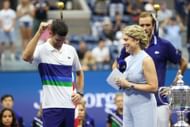 Novak Djokovic during the presentation ceremony after losing the 2021 US Open final